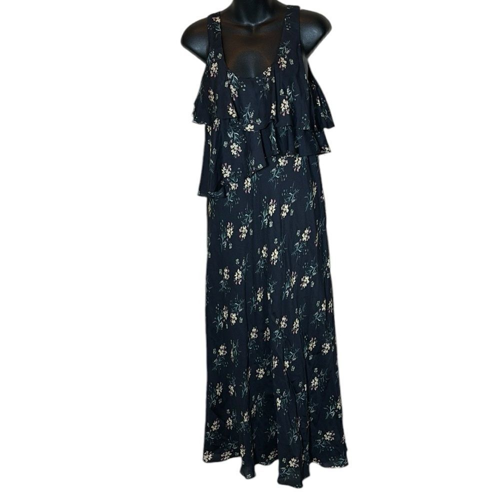 Peruvian connection silk blend floral sleeveless tiered top maxi dress fairy